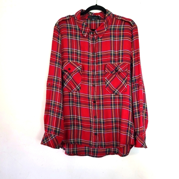 Sanctuary Red Plaid Boyfriend Shirt size XL - Picture 1 of 14